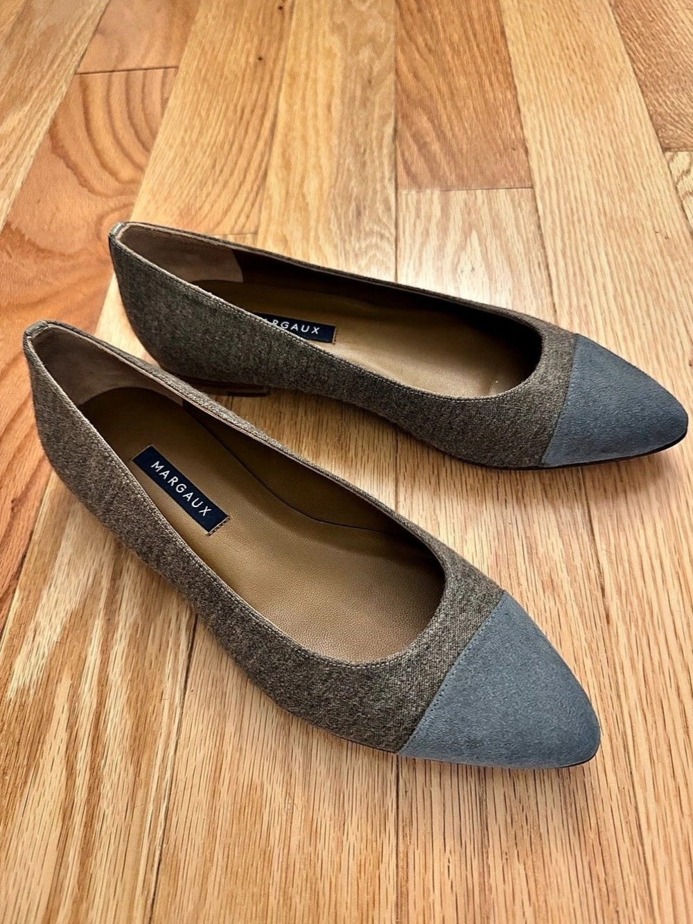 Margaux The Pointe Cap-Toe Flat Pointed-Toe Flats Gray & Brown US 7